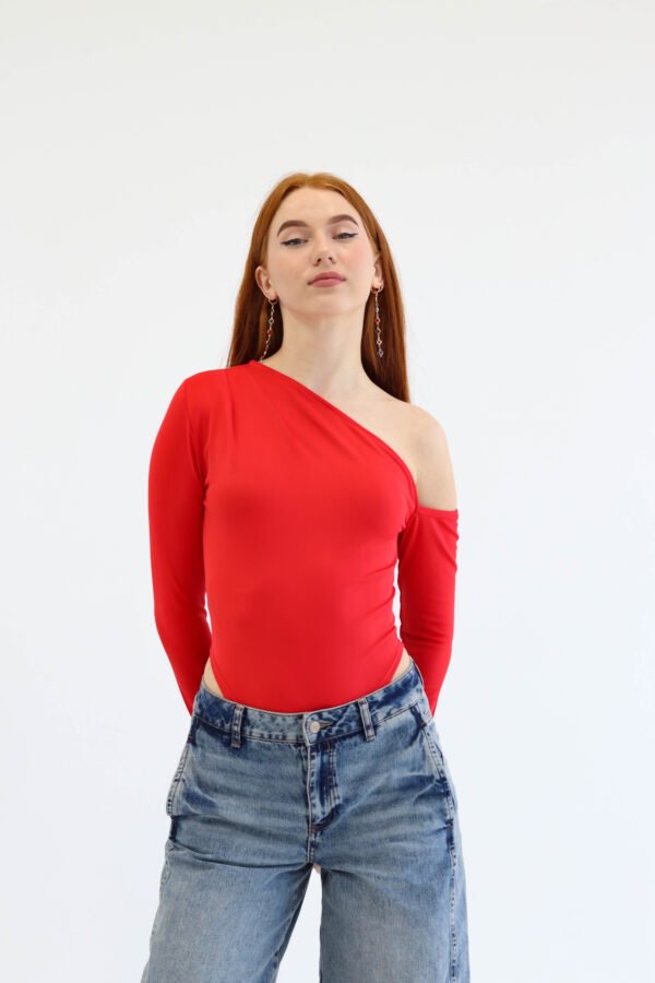 Asymmetric Red Bodysuit
