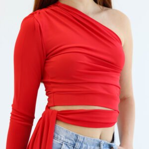 One shoulder red top - Image 6