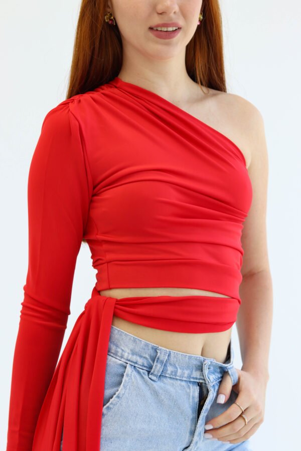 One shoulder red top - Image 6