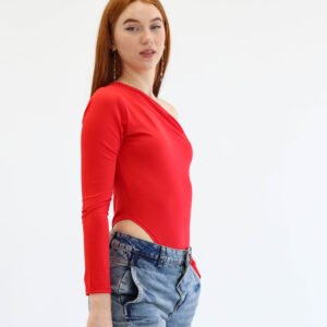 Asymmetric Red Bodysuit - Image 8