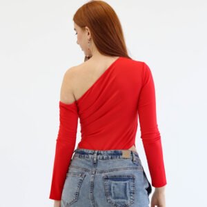 Asymmetric Red Bodysuit - Image 7