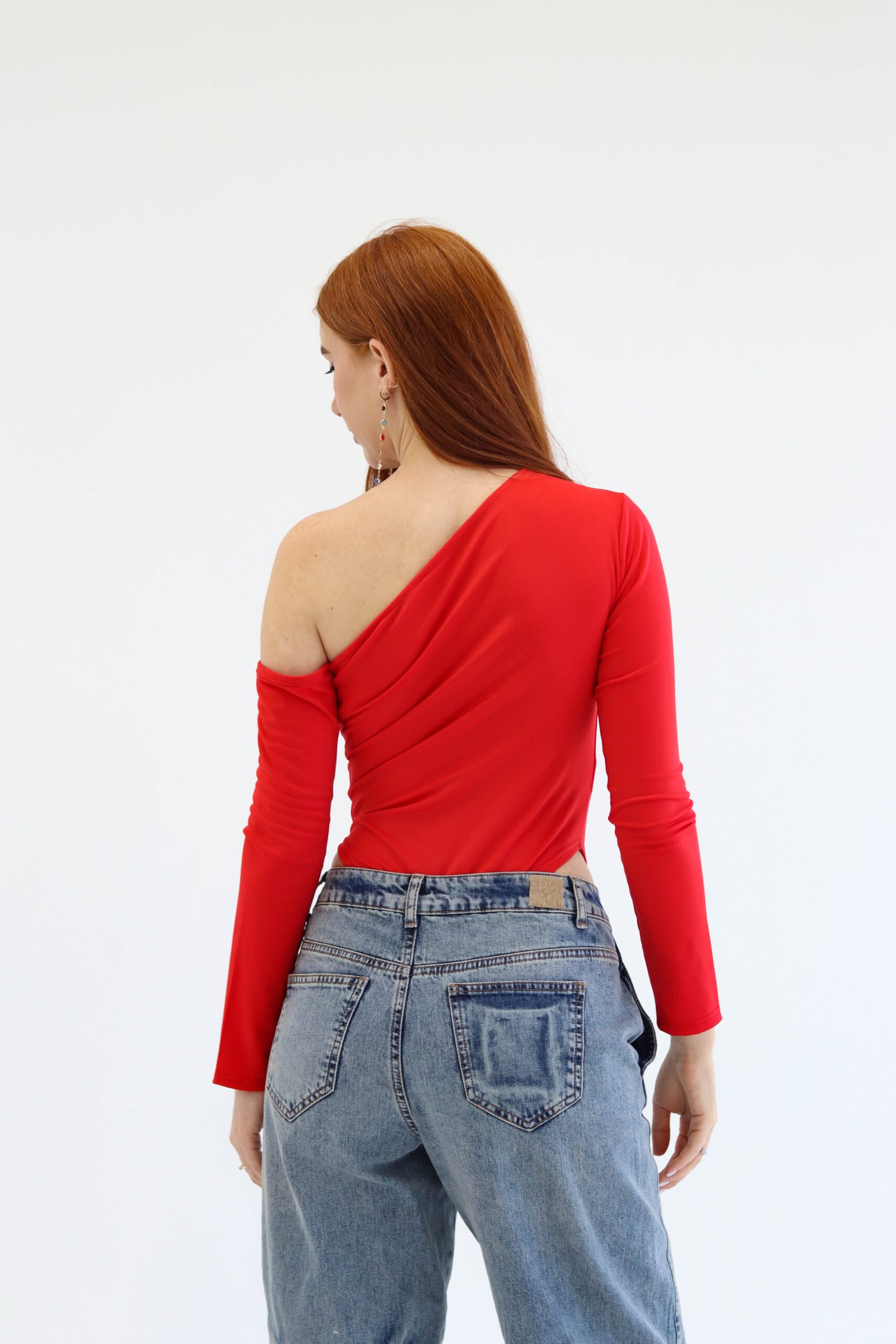Asymmetric Red Bodysuit - Image 7