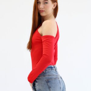 Asymmetric Red Bodysuit - Image 6