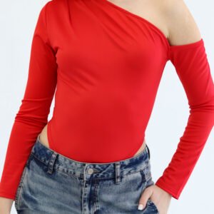 Asymmetric Red Bodysuit - Image 4