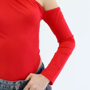 Asymmetric Red Bodysuit - Image 2