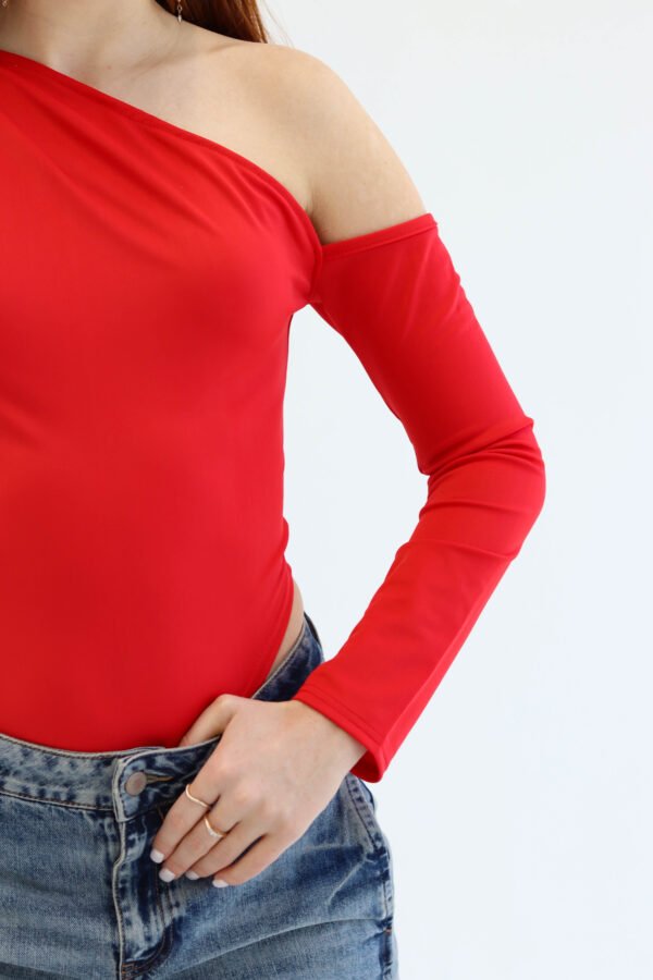 Asymmetric Red Bodysuit - Image 2