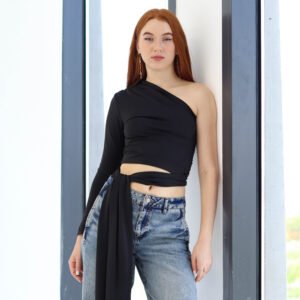 One shoulder black top - Image 4