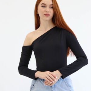 Asymmetric Black Bodysuit - Image 4