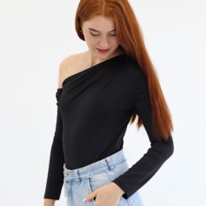 Asymmetric Black Bodysuit - Image 3