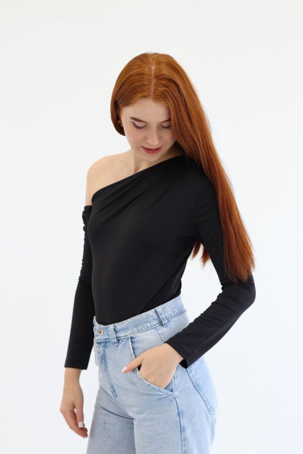 Asymmetric Black Bodysuit - Image 3