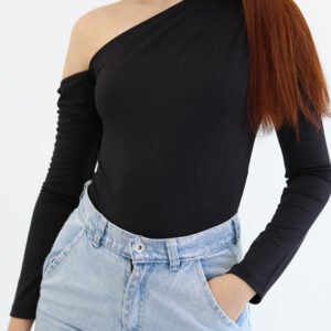 Asymmetric Black Bodysuit - Image 6