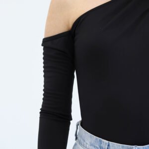 Asymmetric Black Bodysuit - Image 2