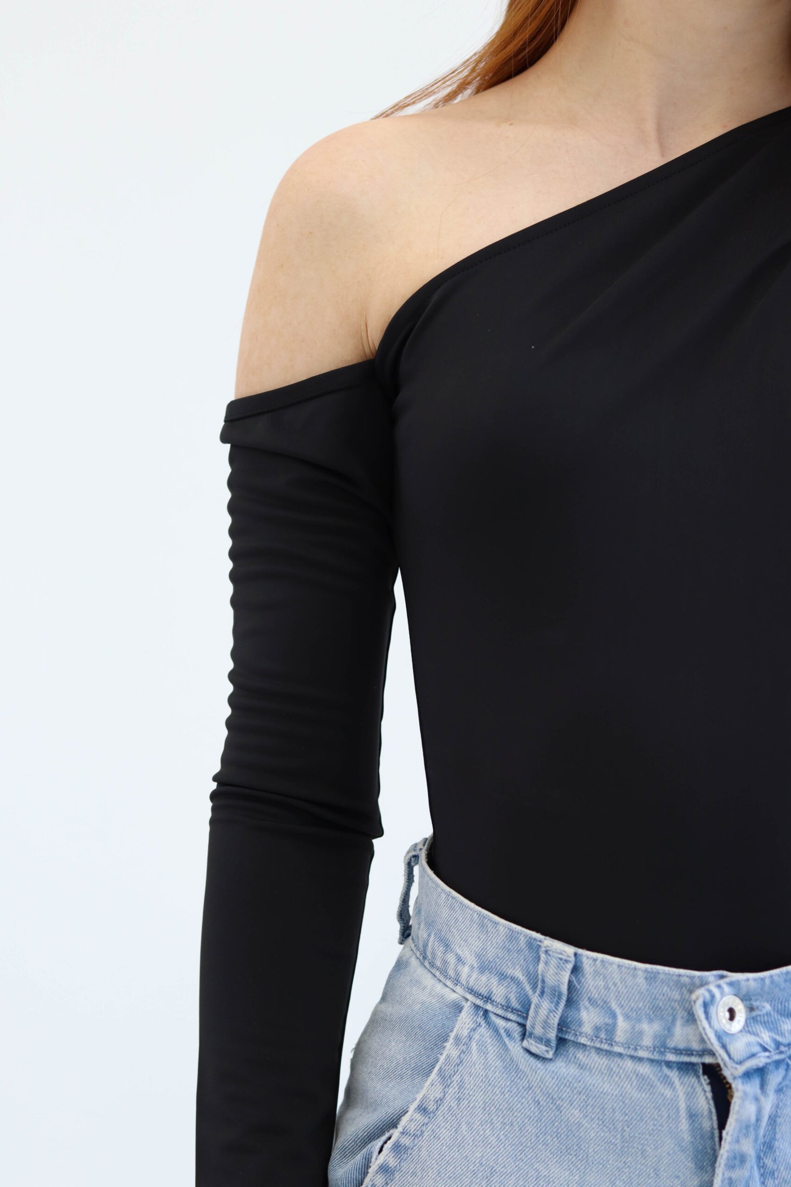 Asymmetric Black Bodysuit - Image 2