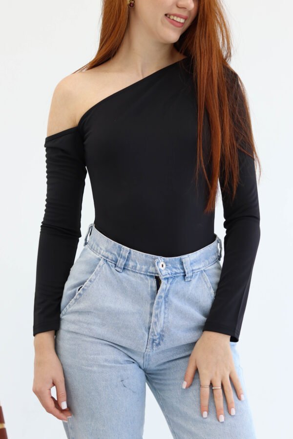 Asymmetric Black Bodysuit - Image 5