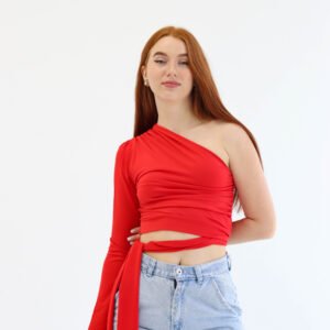 One shoulder red top - Image 4