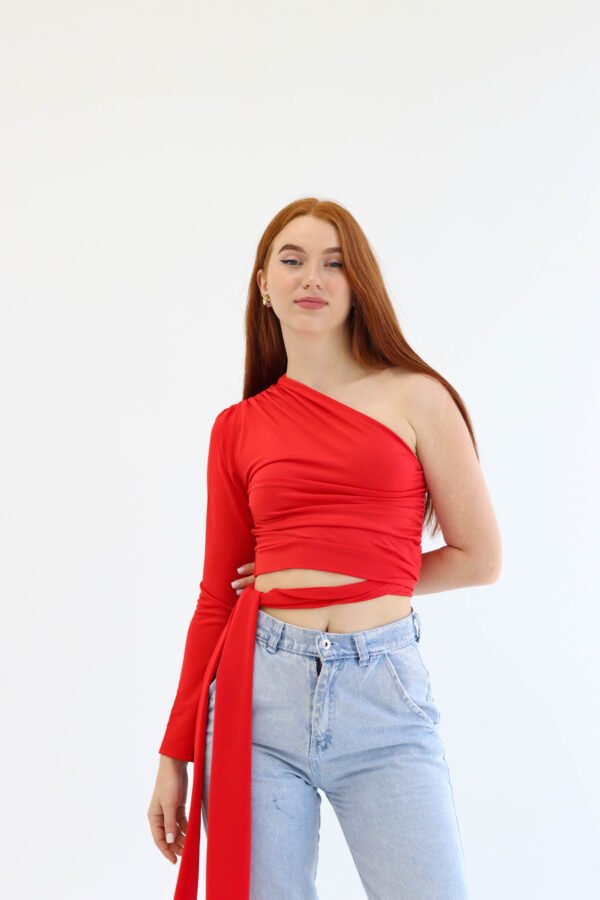 One shoulder red top - Image 4