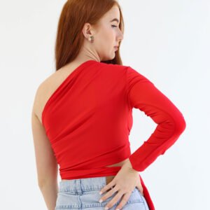 One shoulder red top - Image 3