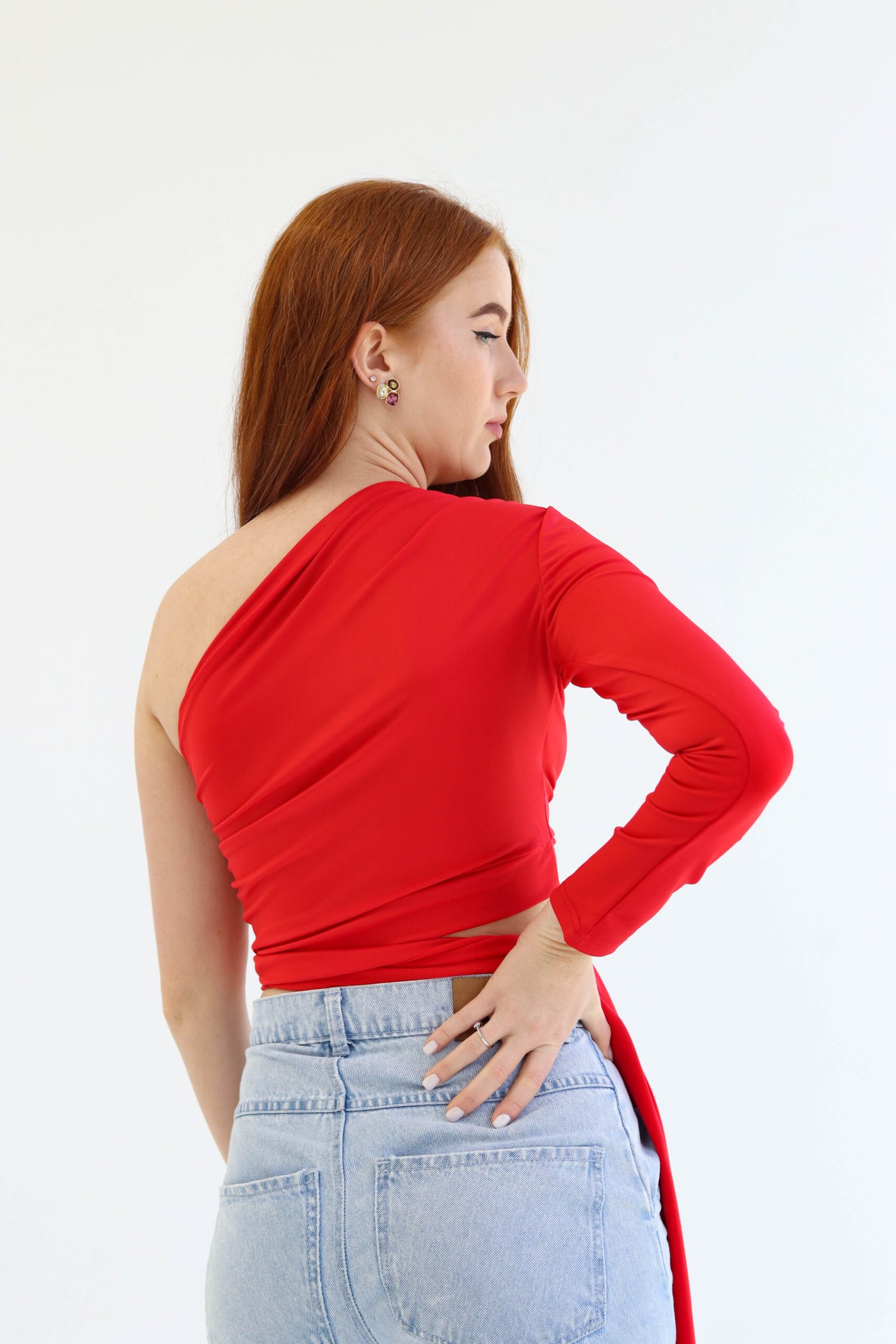One shoulder red top - Image 3