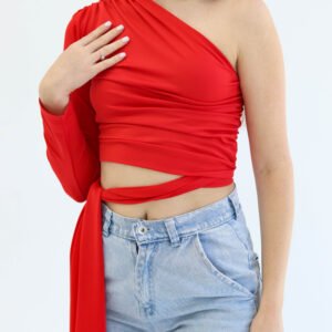 One shoulder red top - Image 5