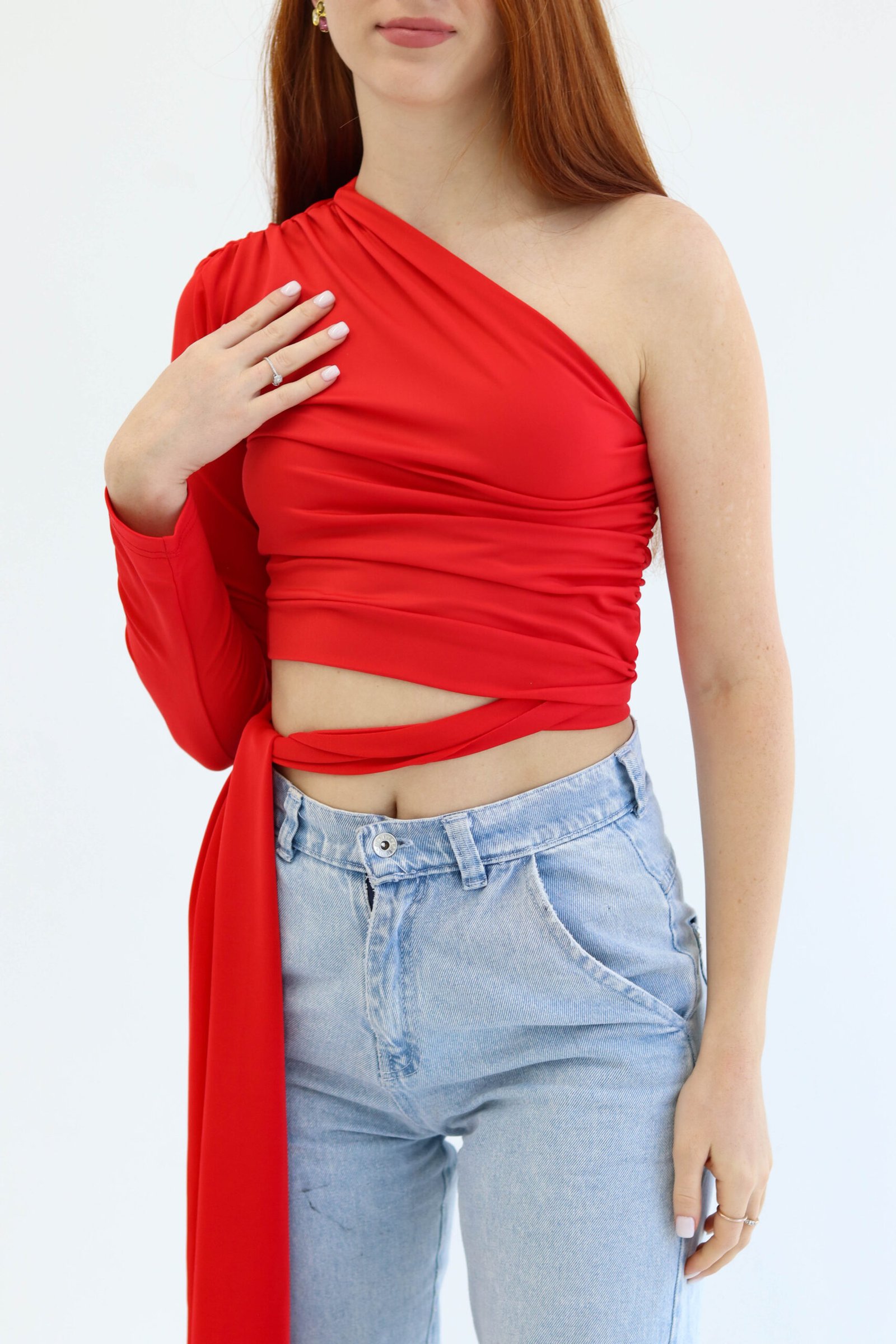 One shoulder red top - Image 5